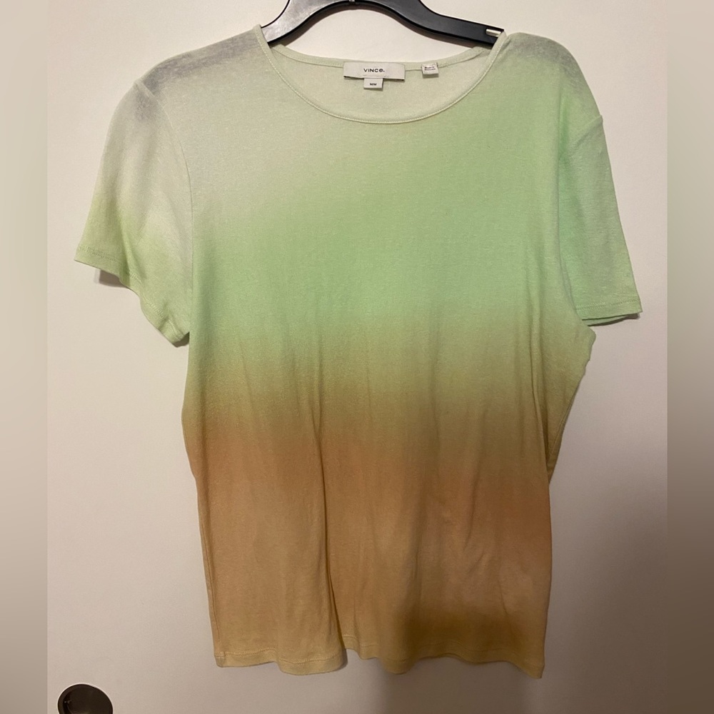 VINCE Gradient Short-Sleeve Green, orange, white Cotton T-Shirt medium XL - Picture 3 of 7
